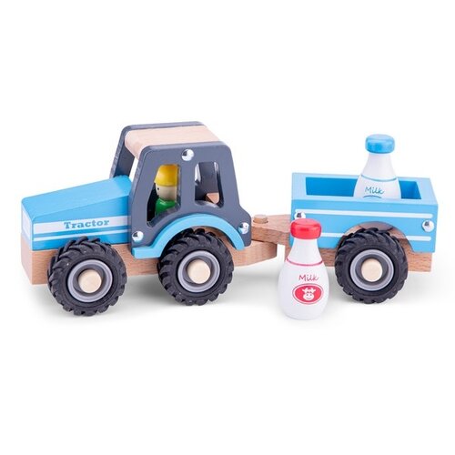 New Classic Toys Blauwe Houten Tractor met Aanhanger