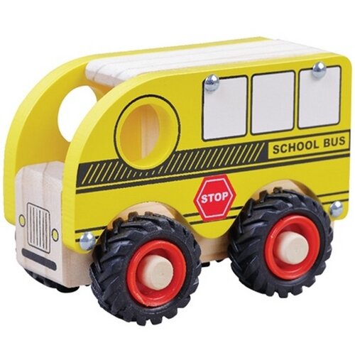 Houten Schoolbus met rubberen wielen