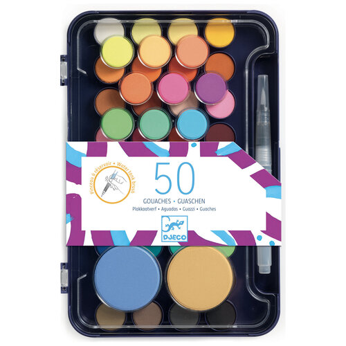 Djeco Kleuren | Plakkaatverf 50 Kleuren met Waterreservoir 6+