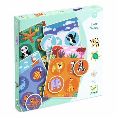 Djeco Educatief Houten Lotto Spel  - Dieren uit de Wereld 2+