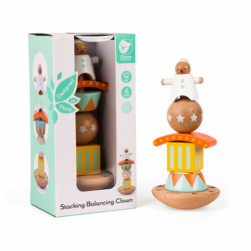Classic World | Houten Stapel en Balansspel Clown 12m+