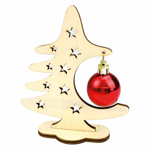 Knutsel kerstboom van hout met kerstbal