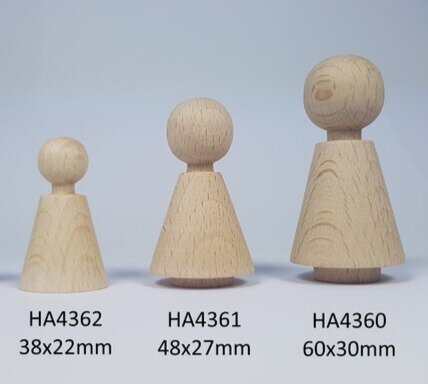 Kegelpopje - Pegdoll Kegelvorm met voetje - 48x27 mm - 5 stuks