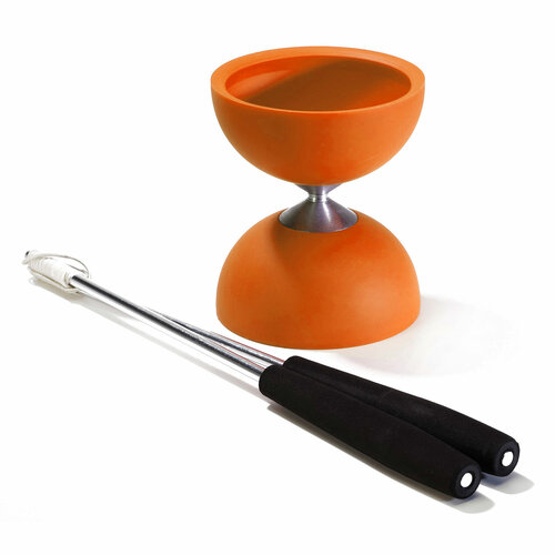Rubber Diabolo met Aluminium Stokken Oranje