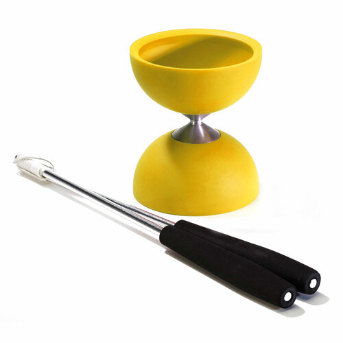 Rubber Diabolo met Aluminium Stokken Geel