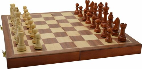 Schaken - Schaakset in klapcassette - Hout Ingelegd 40cm