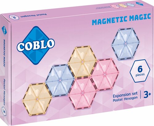 Coblo Uitbreidingsset - 6x Zeshoek Pastel - Magnetisch speelgoed