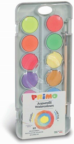 PRIMO Aquarelverf tablet/penseel  - 8 metal + 4 fluo