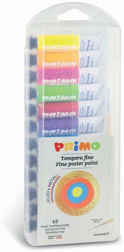 Primo Plakkaatverf metal + fluor in tube 12 Kleuren