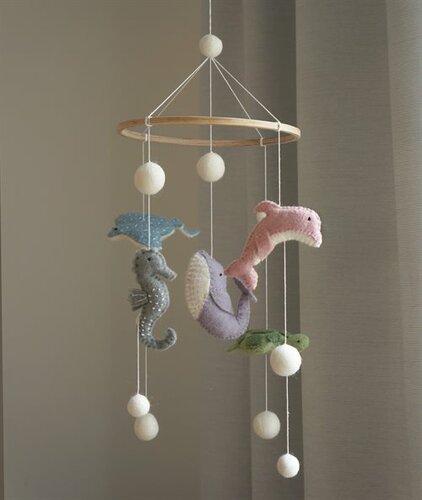 Gamcha Mobiel - Zeedieren Pink 100% wolvilt