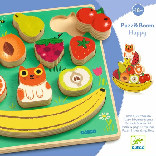Djeco Puzz & Boom Houten Puzzel- en Balanceerspel - Happy 18mnd+