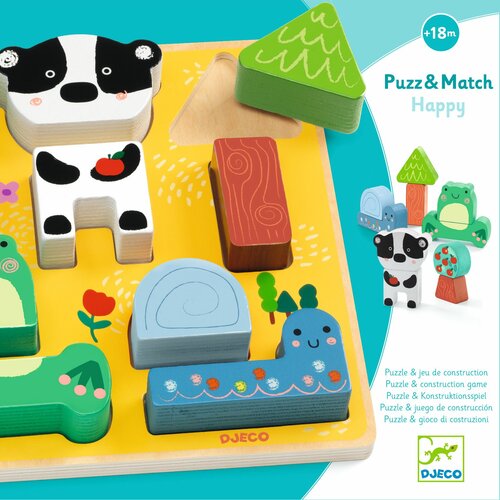 Djeco Puzz & Match Houten Puzzel en Spel - Happy 18mnd+