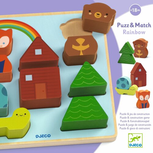 Djeco Puzz & Match Houten Puzzel en Spel - Regenboog 18m+