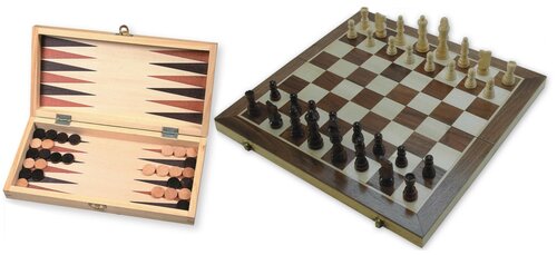 Hotgames Schaakspel en Backgammon in houten Klapcassette 