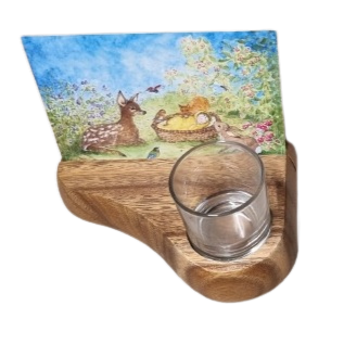 Houten Kaartstandaard met Waxine houder - Donker