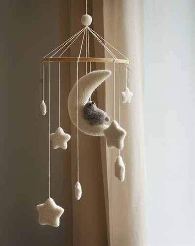 Gamcha Mobiel - Konijn op witte Maan 100% wolvilt