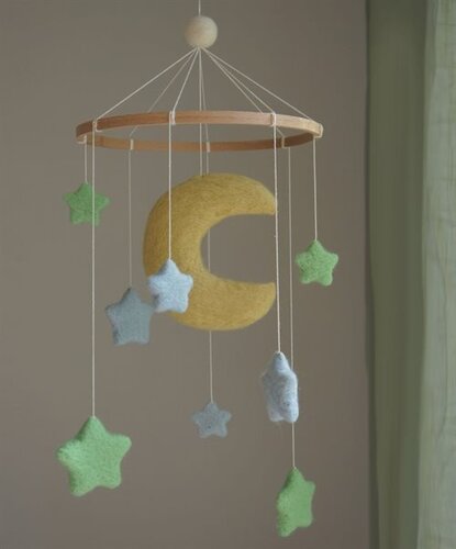 Gamcha Muziekmobiel / Boxmobiel - Maan Mint / Blauw 100% wolvilt 1