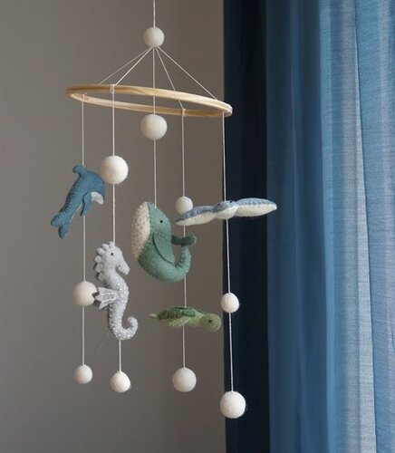 Gamcha Muziekmobiel / Boxmobiel - Seaworld Blauw Groen 100% wolvilt 1