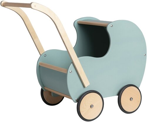 Van Dijk Toys Houten Poppenwagen - Retro Blauw/Groen