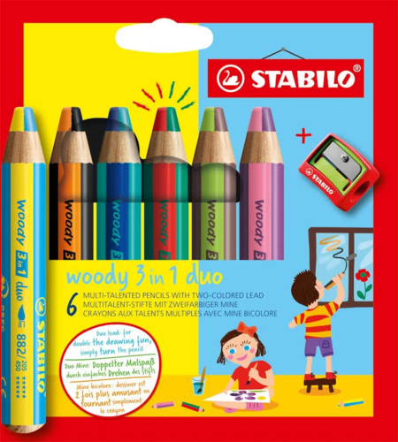 STABILO woody 3 in 1 - Multitalent potlood - Set 6 + Puntenslijper