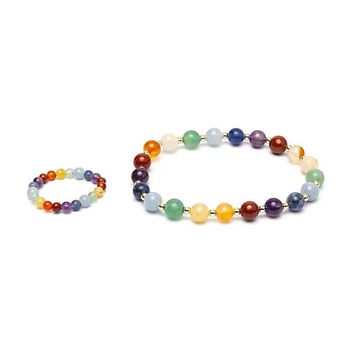 Set armband + ring met goudkleurige kralen Chakra’s