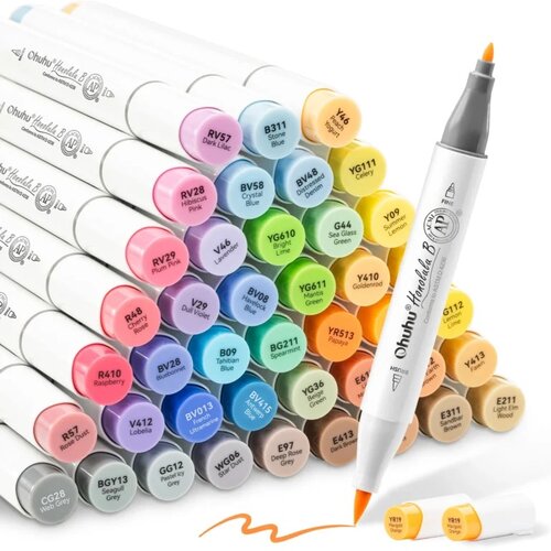 Ohuhu Honolulu B Alcohol Art Markers - Brush & Fine - 48 Mid-Tone Kleuren