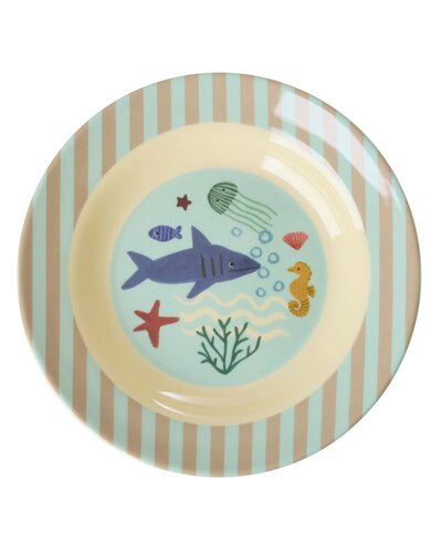 RICE Melamine Kinderkom met blauwe oceaanprint - Medium - 250 ml