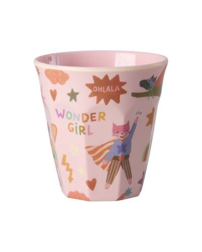 RICE Melamine Beker met Heldenprint Roze - Medium 250 ml