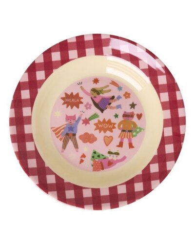 RICE Melamine Kinderkom met Heldenprint Roze - Medium 250 ml